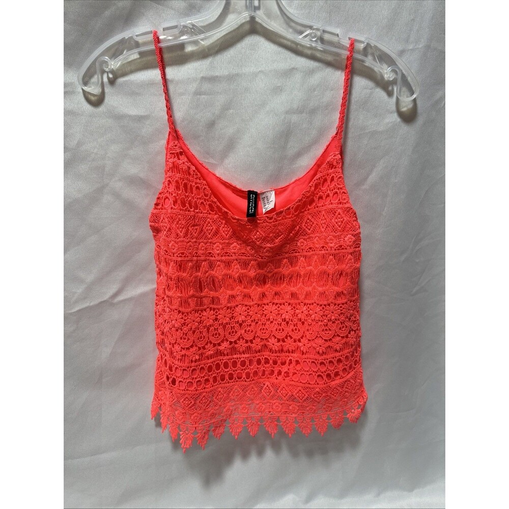 Divided HM Lace Tank Top XS Lace Spaghetti Straps OrangeNeon Lined Cropped Boho